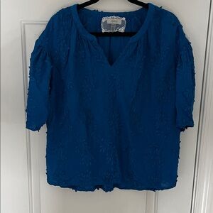 Cupio Deep Blue Embroidered Blouse